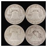 1951 90% Silver Franklin Half Dollars - 4 Coins Total  Two Dollars Face Value  Tax Exempt Constitutional Currency