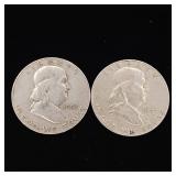 1953 90% Silver Franklin Half Dollars - 2 Coins Total  One Dollar Face Value  Tax Exempt Constitutional Currency