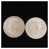 1960 90% Silver Franklin Half Dollars - 2 Coins Total  One Dollar Face Value  Tax Exempt Constitutional Currency