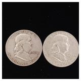 1954 90% Silver Franklin Half Dollars - 2 Coins Total  One Dollar Face Value  Tax Exempt Constitutional Currency
