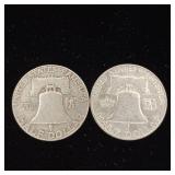 1954 90% Silver Franklin Half Dollars - 2 Coins Total  One Dollar Face Value  Tax Exempt Constitutional Currency