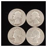 90% Silver Washington Quarters - 4 Coins Total mixed years   One Dollar Face Value  Tax Exempt Constitutional Currency