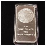 10 Ounce Silver Bar  Buffalo Head - .999 Pure Silver  Tax Exempt