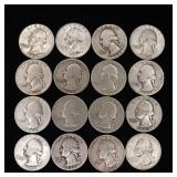 90% Silver Washington Quarters - 16 Coins Total Mixed Years 4 Dollars Face Value  Tax Exempt Constitutional Currency