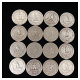 90% Silver Washington Quarters - 16 Coins Total Mixed Years 4 Dollars Face Value  Tax Exempt Constitutional Currency