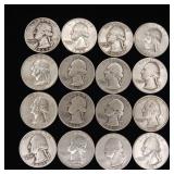 90% Silver Washington Pre-1965 Quarters - 16 Coins Total Mixed Years 4 Dollars Face Value  Tax Exempt Constitutional Currency