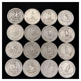 90% Silver Washington Pre-1965 Quarters - 16 Coins Total Mixed Years 4 Dollars Face Value  Tax Exempt Constitutional Currency