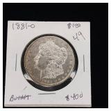 1881O Morgan Silver Dollar  90% Silver  Mint Mark O  Brilliant uncirculated - TAX EXEMPT
