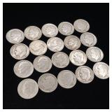 Lot of 90% Silver Dimes - 20 Coins Total  2 Dollars Face Value  Tax Exempt Constitutional Currency