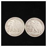 1946 90% Silver Walking Liberty Half Dollars - 2 Coins Total  One Dollar Face Value  Tax Exempt Constitutional Currency