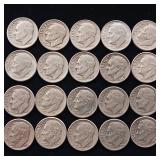 Lot of 90% Pre-1965 Silver Dimes - 20 Coins Total  2 Dollars Face Value  Tax Exempt Constitutional Currency