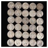 Lot of 90% Pre-1965 Silver Dimes - 30 Coins Total  3 Dollar Face Value  Tax Exempt Constitutional Currency  Roos Merc Barb