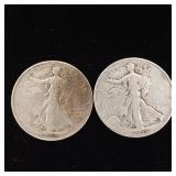 1944 90% Silver Walking Liberty Half Dollars - 2 Coins Total  One Dollar Face Value  Tax Exempt Constitutional Currency