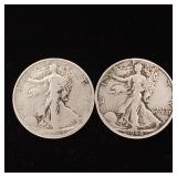 1944 90% Silver Walking Liberty Half Dollars - 2 Coins Total  One Dollar Face Value  Tax Exempt Constitutional Currency