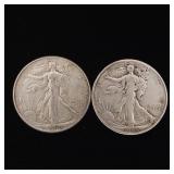 1944 90% Silver Walking Liberty Half Dollars - 2 Coins Total  One Dollar Face Value  Tax Exempt Constitutional Currency