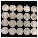 All Roosevelt Dimes: Lot of 90% Pre-1965 Silver Dimes  20 Coins Total  2 Dollar Face Value  Tax Exempt Constitutional Currency