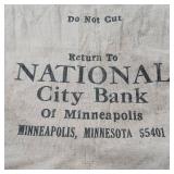 5 Inch by 13 inch canvas money bag:  National City Bank of Minneapolis 55401
