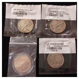 Lot of mixed years 90% Silver Walking Liberty Half Dollars - 4 Coins Total  2 Dollars Face Value  Tax Exempt Constitutional Currency