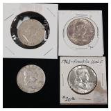Mixed Years 90% Silver Franklin Half Dollars - 4 Coins Total  Two Dollars Face Value  Tax Exempt Constitutional Currency