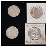 Mixed Years 90% Silver Franklin Half Dollars - 4 Coins Total  Two Dollars Face Value  Tax Exempt Constitutional Currency