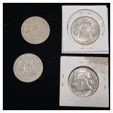 Mixed Years 90% Silver Franklin Half Dollars - 4 Coins Total  Two Dollars Face Value  Tax Exempt Constitutional Currency