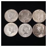 Lot of Mixed Years Kennedy Half Dollars  6 coins total  3 dollars total Face Value -  Tax Exempt Constitutional Currency