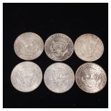 Lot of Mixed Years Kennedy Half Dollars  6 coins total  3 dollars total Face Value -  Tax Exempt Constitutional Currency