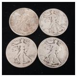 Lot of Mixed Years 90% Silver Walking Liberty Half Dollars - 4 Coins Total  Two Dollar Face Value  Tax Exempt Constitutional Currency