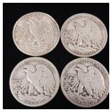 Lot of Mixed Years 90% Silver Walking Liberty Half Dollars - 4 Coins Total  Two Dollar Face Value  Tax Exempt Constitutional Currency