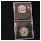 90% Silver Mercury Dimes - 2 Coins Total  Pristine Condition  Tax Exempt Constitutional Currency  Mixed Years