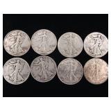 Lot of 8 Coins  mixed years - 90% Silver Walking Liberty Half Dollars - Four Dollars Face Value  Tax Exempt Constitutional Currency