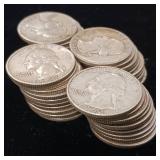 Roll of 90% Silver Washington Pre-1965 Quarters - 40 Coins Total Mixed Years 10 Dollars Face Value  Tax Exempt Constitutional Currency  unsorted