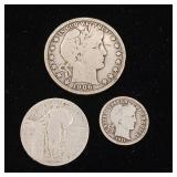 Lot of Barber Coins  1 Half Dollar  1 Quarter  1 Dime  Tax Exempt 90% Silver