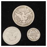 Lot of Barber Coins  1 Half Dollar  1 Quarter  1 Dime  Tax Exempt 90% Silver