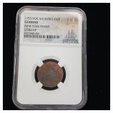 1755 Voc N.E. Indies  Genuine -  New York Penny  Tax Exempt