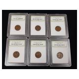 International Numismatic Bureau  6 total Wheat Pennies in cases- mixed years  Tax Exempt Constitutional Currency