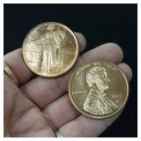 Copper 1 ounce Bullion minted 2017  2 Total Coins one ounce each  Lincoln and Liberty  Taxable