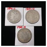 Morgan Silver Dollars  90% Silver Years  1901-O  1884-O - 1896-O - TAX EXEMPT