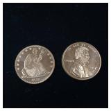 Copper 1 ounce Bullion minted 2017  2 Total Coins one ounce each  Lincoln and Seated Liberty  Taxable