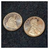 Copper 1 ounce Bullion minted 2017  2 Total Coins one ounce each  Lincoln and Seated Liberty  Taxable