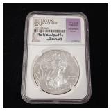 MS70  Elizabeth Jones 2017 First Day of Issue Silver Eagle - 99.9% pure silver One Troy Ounce  - Like new uncirculated! TAX EXEMPT  Bright and detailed