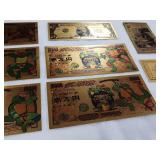 Large Lot of .9999999 Gold Paper Currency with Certificate -  Florida Gold Back -Entire set of Teenage Mutant Ninja Turtles and More!  See pics  Tax Exempt