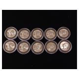 Pristine 1964 90% Silver Washington Quarters  10 Coins Total   Tax Exempt Constitutional Currency - Coins Total in nice display protective cases