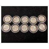 Pristine 1964 90% Silver Washington Quarters  10 Coins Total   Tax Exempt Constitutional Currency - Coins Total in nice display protective cases