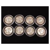 Pristine 1964 90% Silver Washington Quarters  8 Coins Total   Tax Exempt Constitutional Currency - Coins Total in nice display protective cases