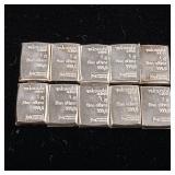 10 total Silver Bars .999% Pure -  1 gram each  10 grams total  Valcambi Suisse  Tax Exempt