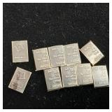 10 total Silver Bars .999% Pure -  1 gram each  10 grams total  Valcambi Suisse  Tax Exempt