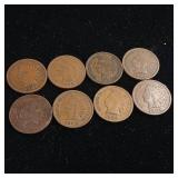 8 Indian Head pennies  USA  Tax Exempt  Mixed years between 1859-1906 in fair condition