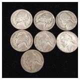 7 total coins  War Era Nickels  35% silver  Tax Exempt  Nice details