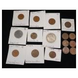 Large Mixed Lot of Foreign Coins  See Pics! - Includes Very Old Indian Head Penny  tax exempt